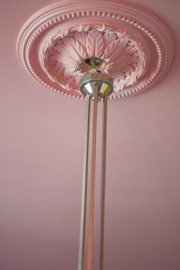 Lustre art déco bronze nickelé avec verre tulipe art déco, lampe de plafond, suspension art déco, 30