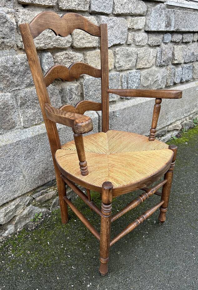 Provencal armchair, straw, vintage, early 20th century.