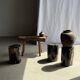 Black petrified wood side table with beige side H35 D24 - 3352