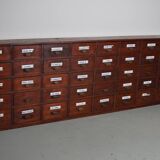 Large Antique Belgian Pitch Pine Apothecary Cabinet with Enamel Shields, 1900s