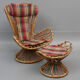 Armchair With bamboo stool covered with a cushion in suede fabrics from 1960s