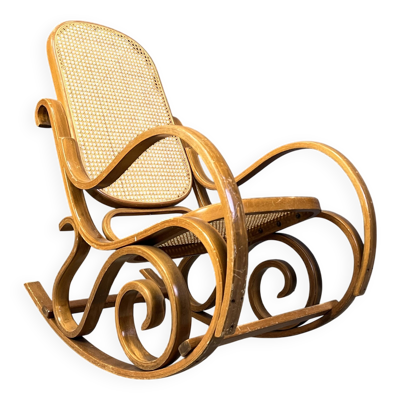 Chaise à bascule vintage en bois courbé, années 1960