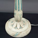 Art Deco wooden lamp painted in white and patinated blue, France, Circa 1920