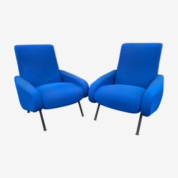 2 fauteuils bleus vintage années 60