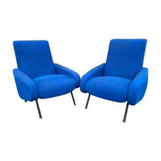 2 fauteuils bleus vintage années 60