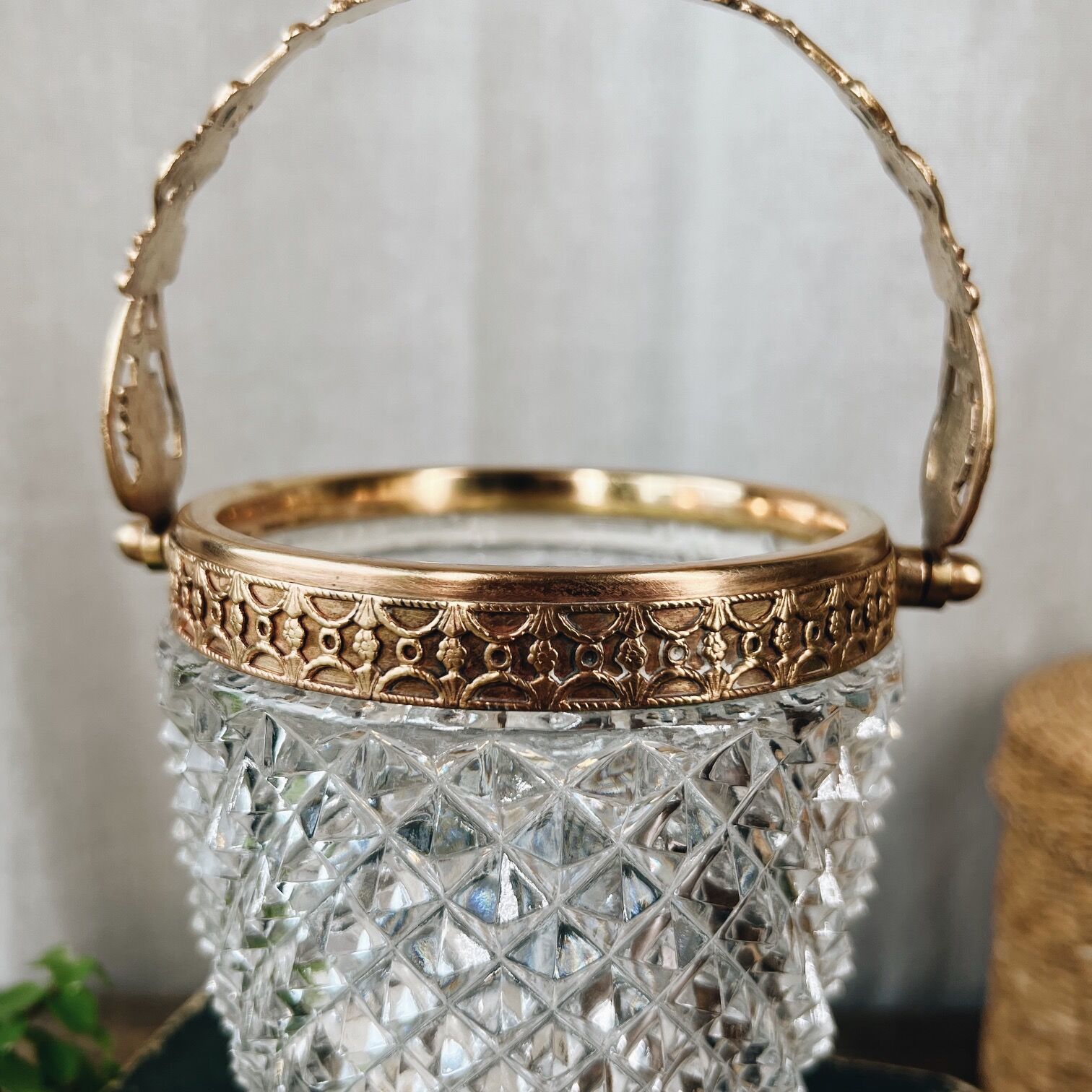 Seau à glace vintage en verre et métal doré