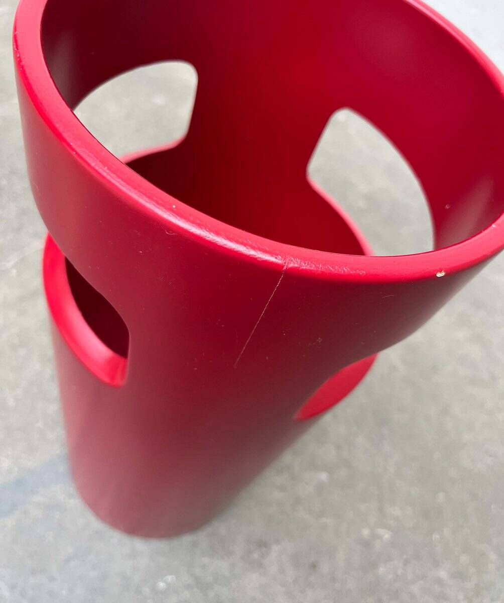 Red German umbrella stand in mid-century modern space style, 1960s.