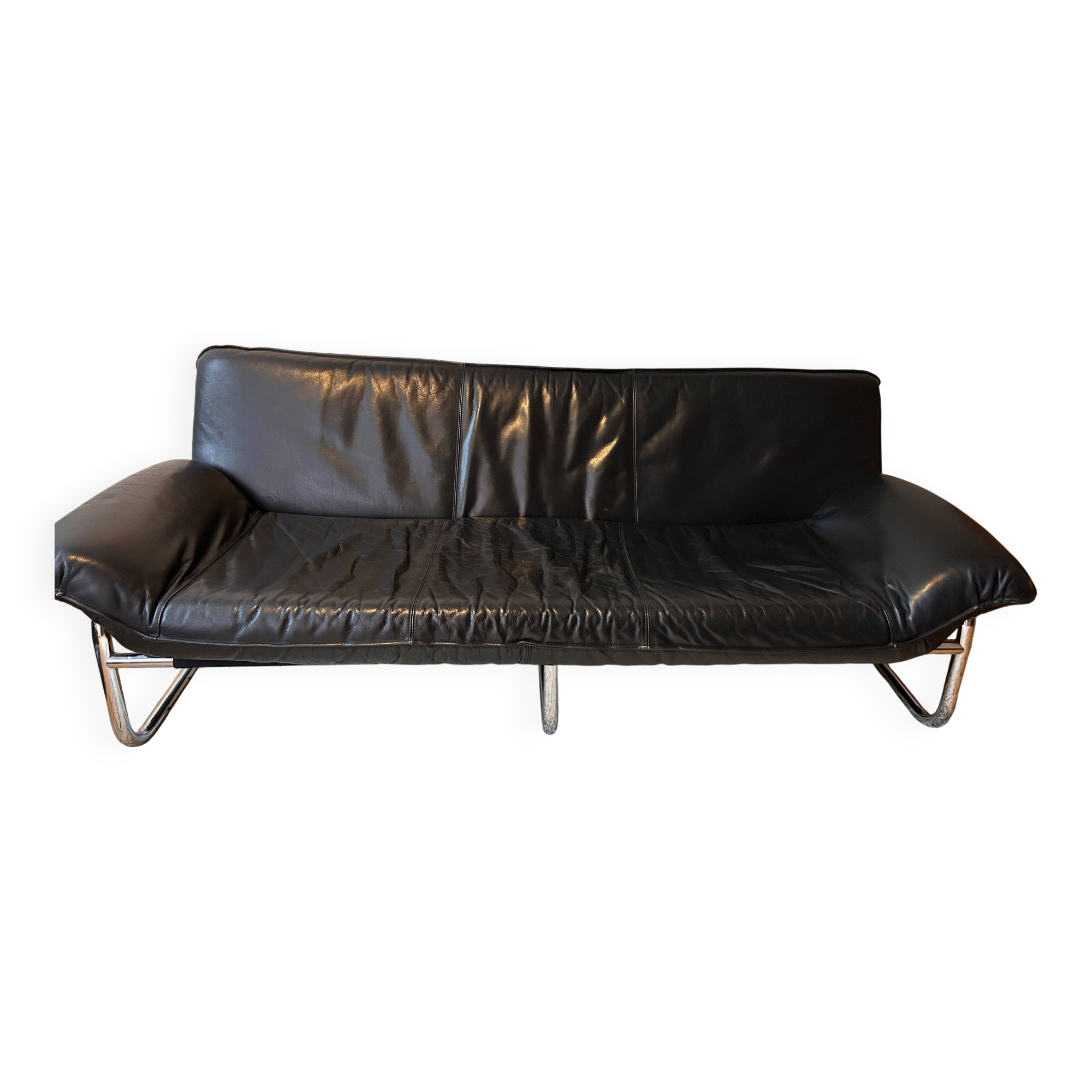 Black leather sofa designed by Johan Bertil Häggström