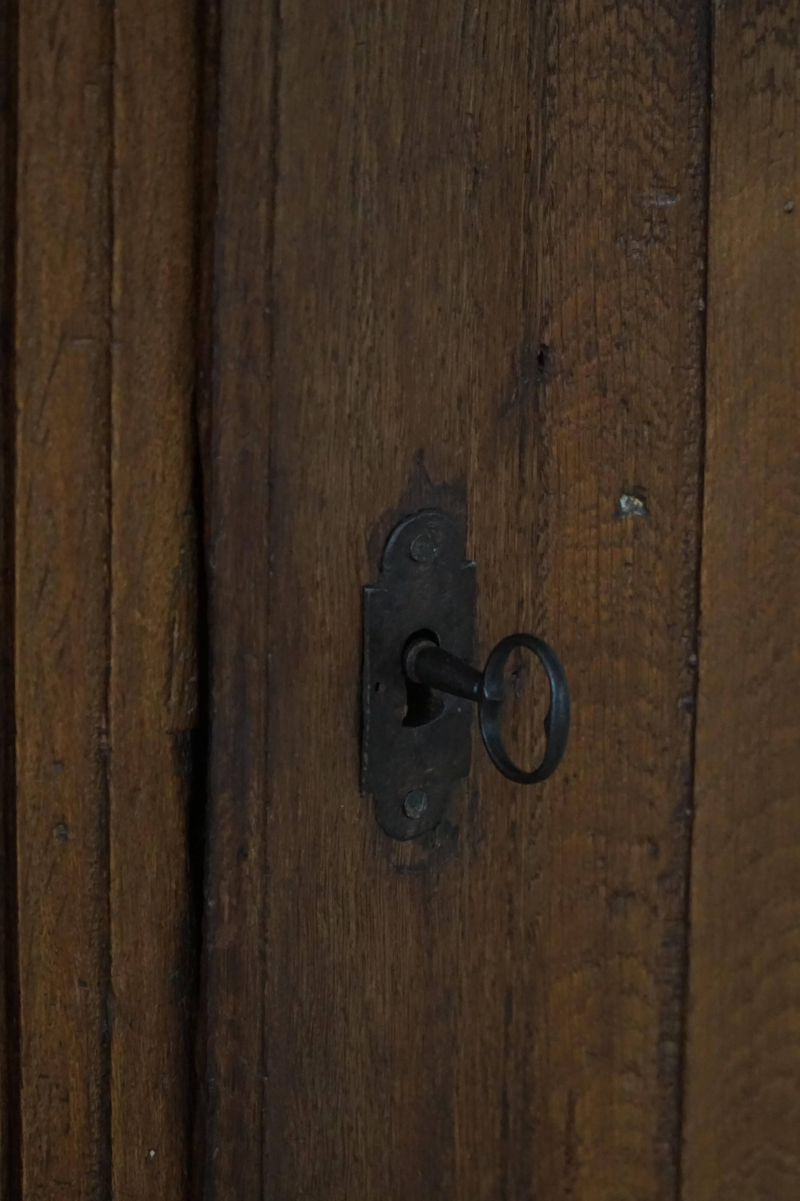 French rustic furniture in solid oak from the mid-19th century with panelled doors, baroque style.