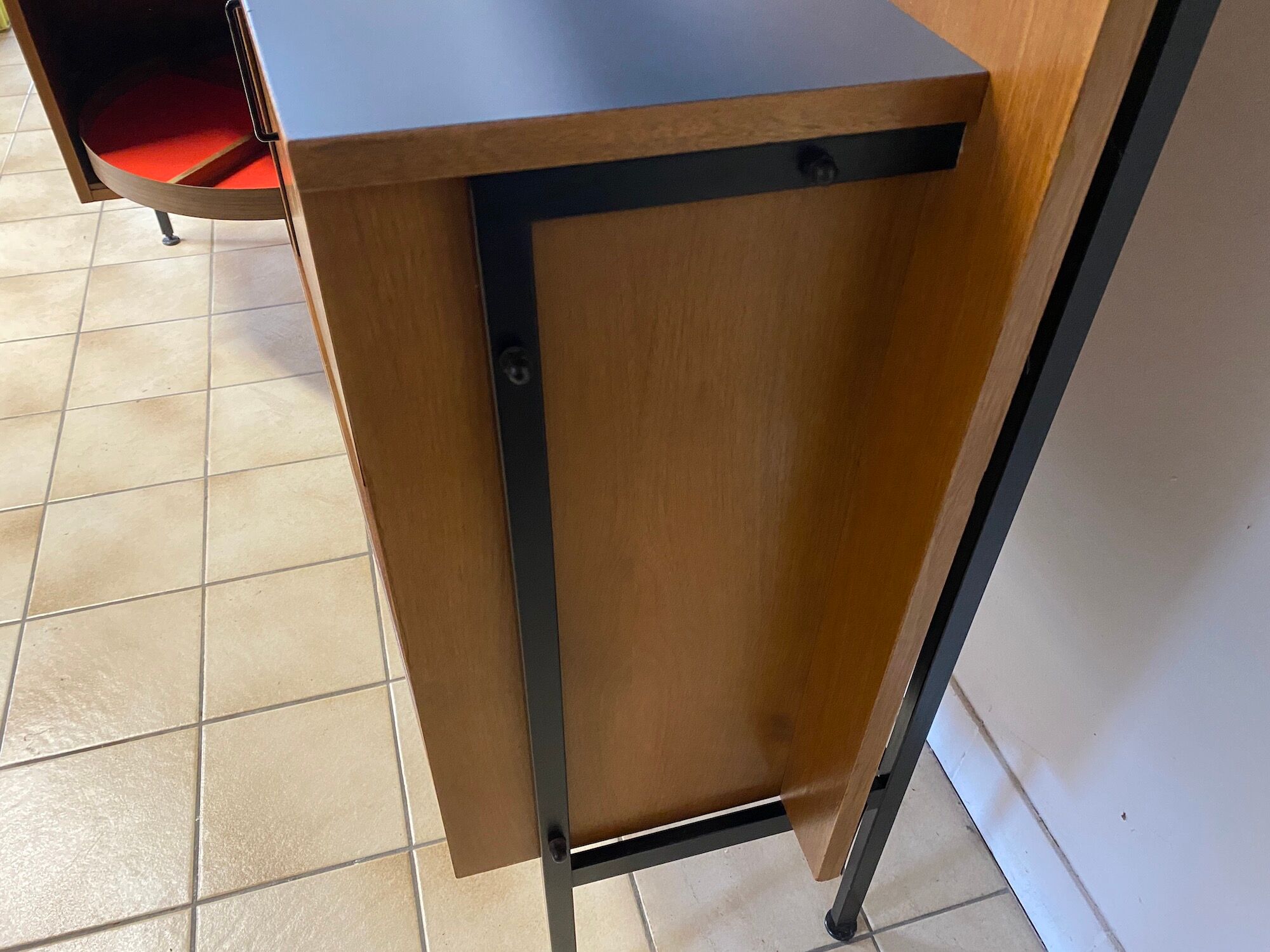 Vintage teak and formica bar with stool