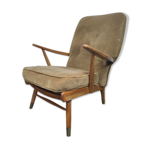 Fauteuil rétro en chêne foncé des années 1950