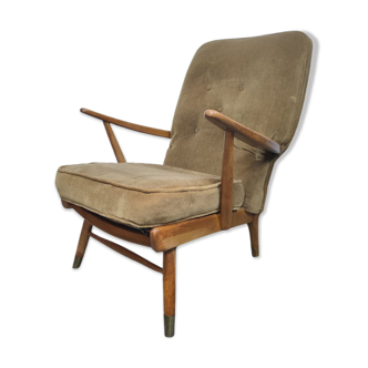 Fauteuil rétro en chêne foncé des années 1950