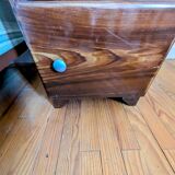 Old pressed sheet metal bed and its bedside table