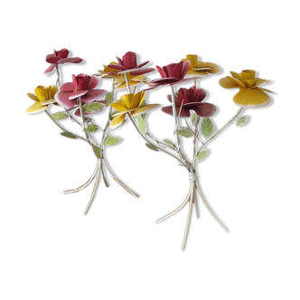 2 bougeoirs fleurs en métal