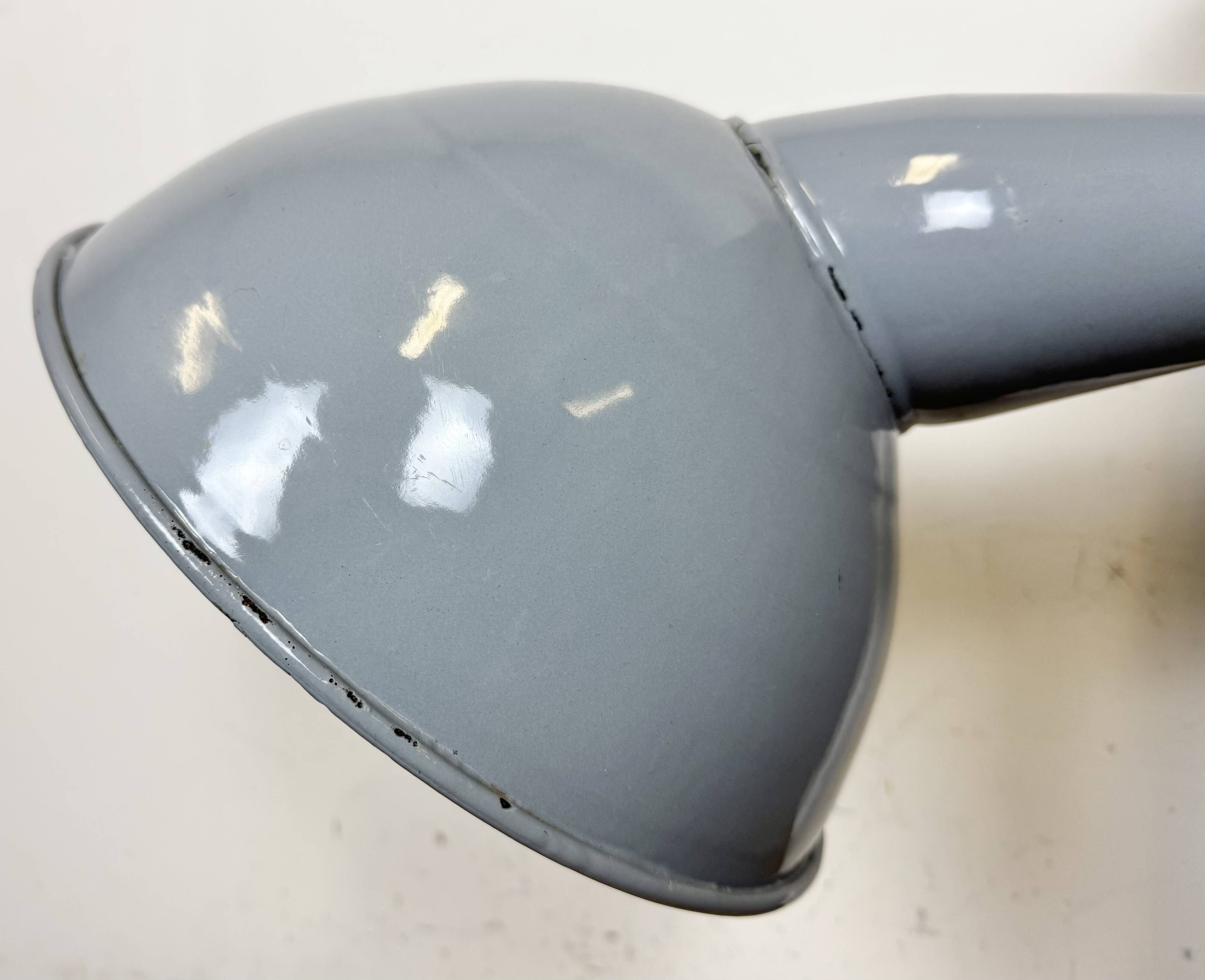 Industrial British Grey Enamel Factory Wall Lamp, 1960s