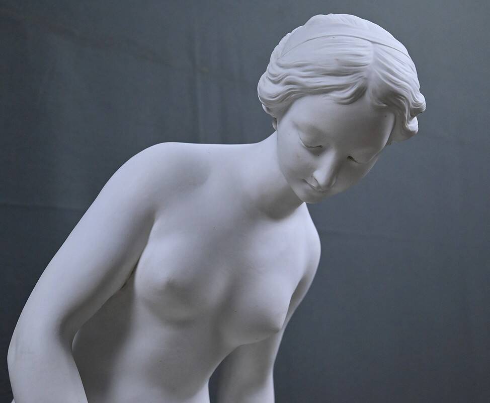Important biscuit sculpture "The Bather" after Falconet – late 19th century.