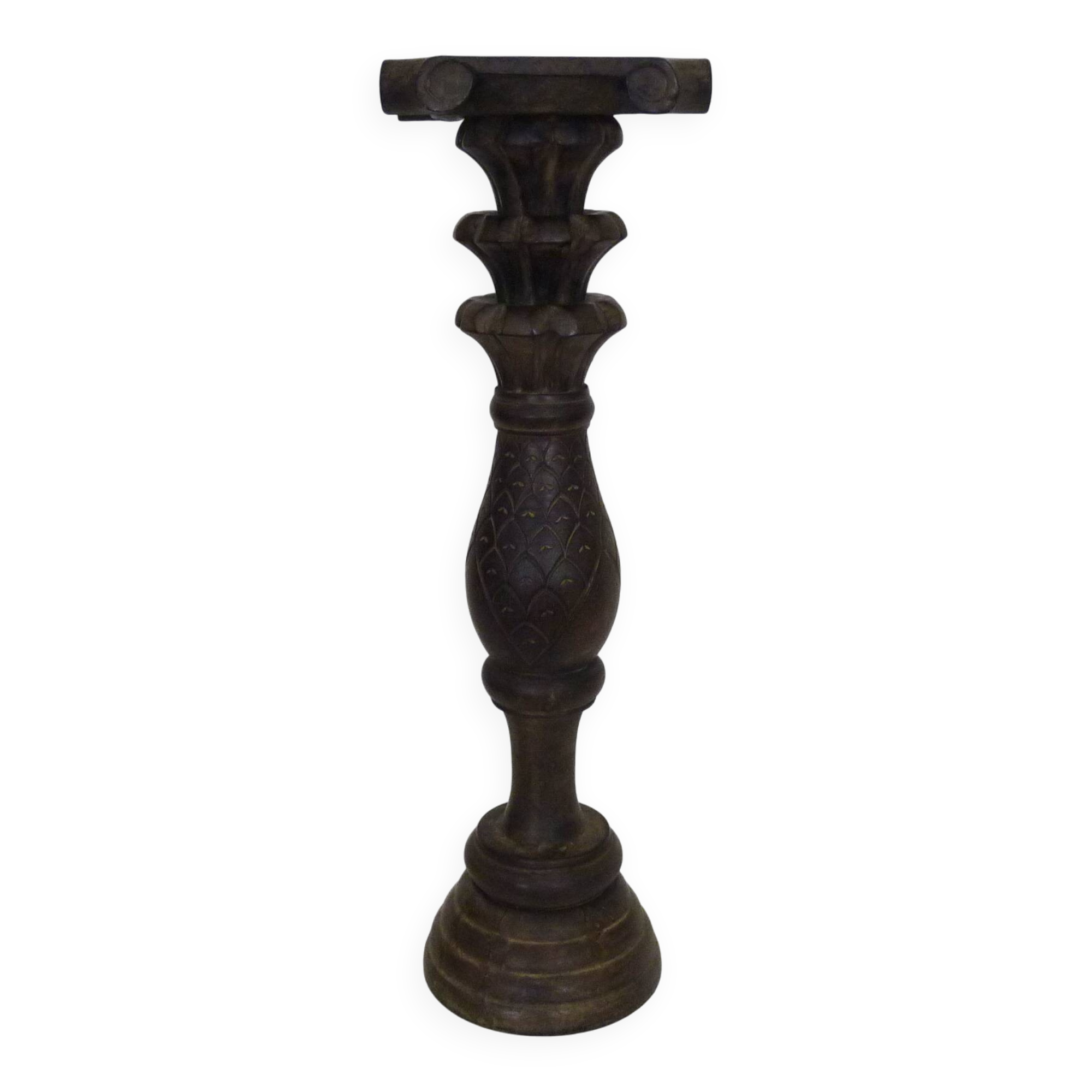 Carved and engraved wooden stool. 1960s 70s.