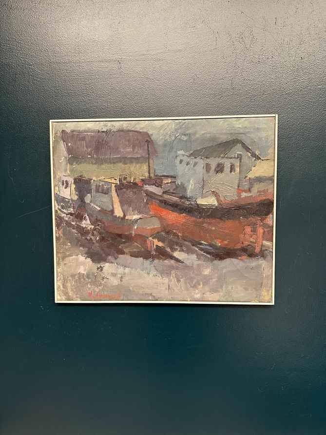 Original Swedish Oil On Canvas – “Boats” By Ingemar Stragnell – Signed – Vintage & Framed