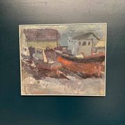 Original Swedish Oil On Canvas – “Boats” By Ingemar Stragnell – Signed – Vintage & Framed