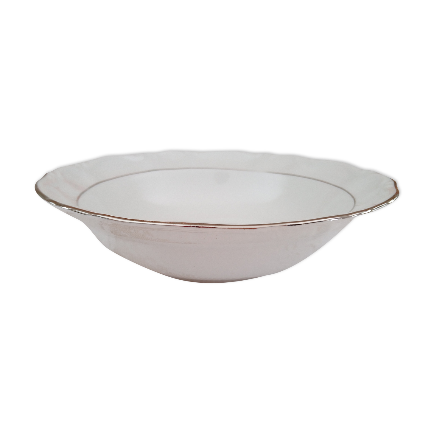 Plat rond creux petit modèle en porcelaine Kronester Bavaria blanche et liseré argenté