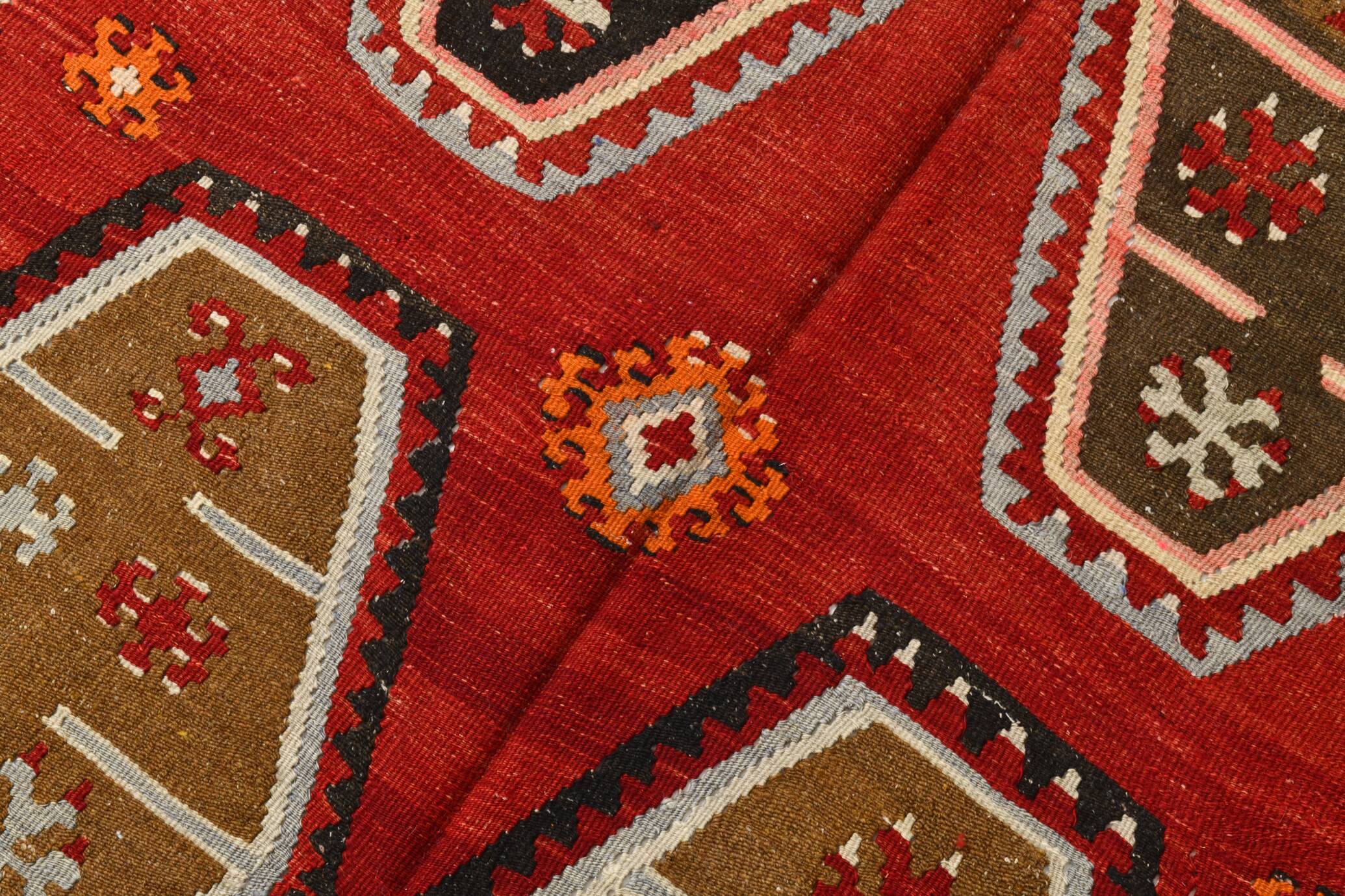 Grand Kilim Designer Vintage, Tapis Anatolien Rouge Fait Main, 149x308 Cm