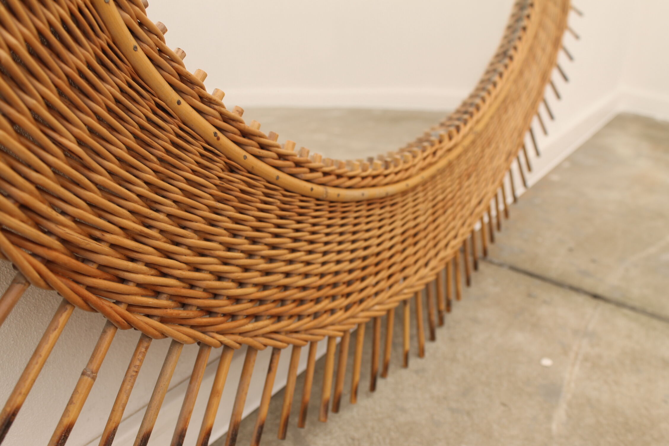 Midcentury rattan mirror by Jan Kalous for Úluv 1960s, czechoslovakia 85x55cm