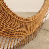 Midcentury rattan mirror by Jan Kalous for Úluv 1960s, czechoslovakia 85x55cm