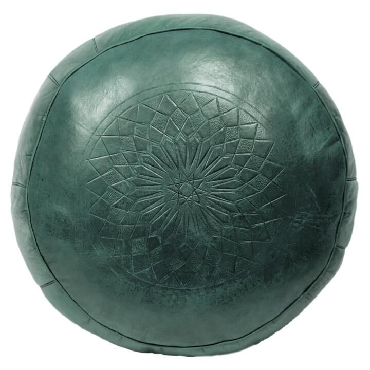 Hand-made green leather Pouf Fes 40 x 25 cm