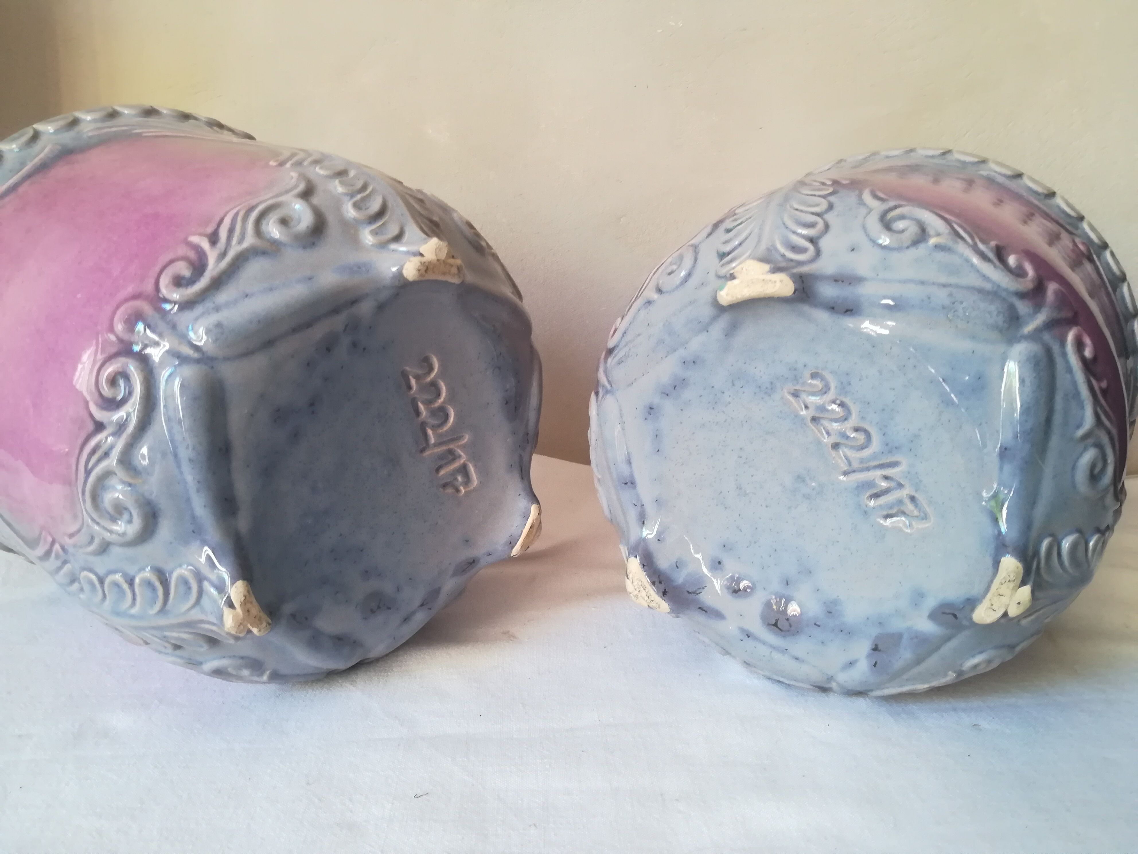 Duo of cache pots art nouveau in dabbling