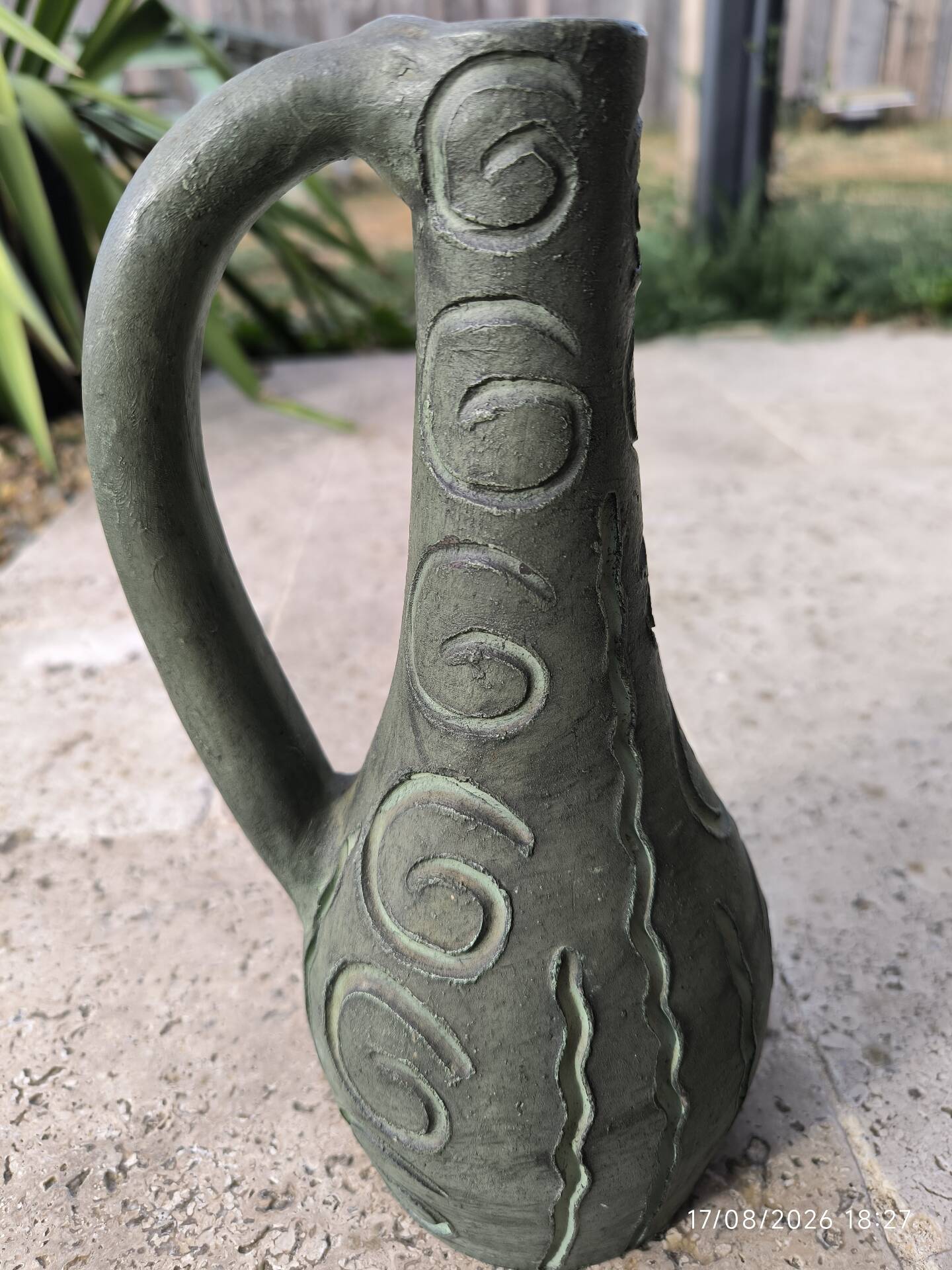 Large vintage ceramic pitcher vase – relief spiral decoration – no.