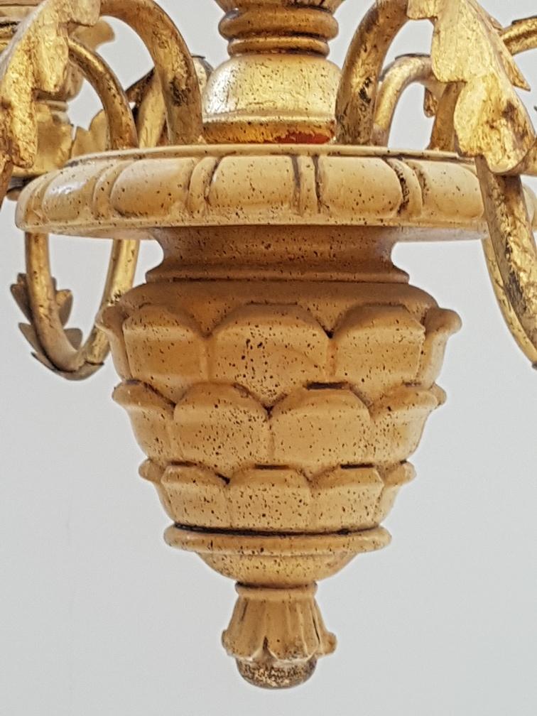 Lustre ananas bois et métal doré 6 lumières