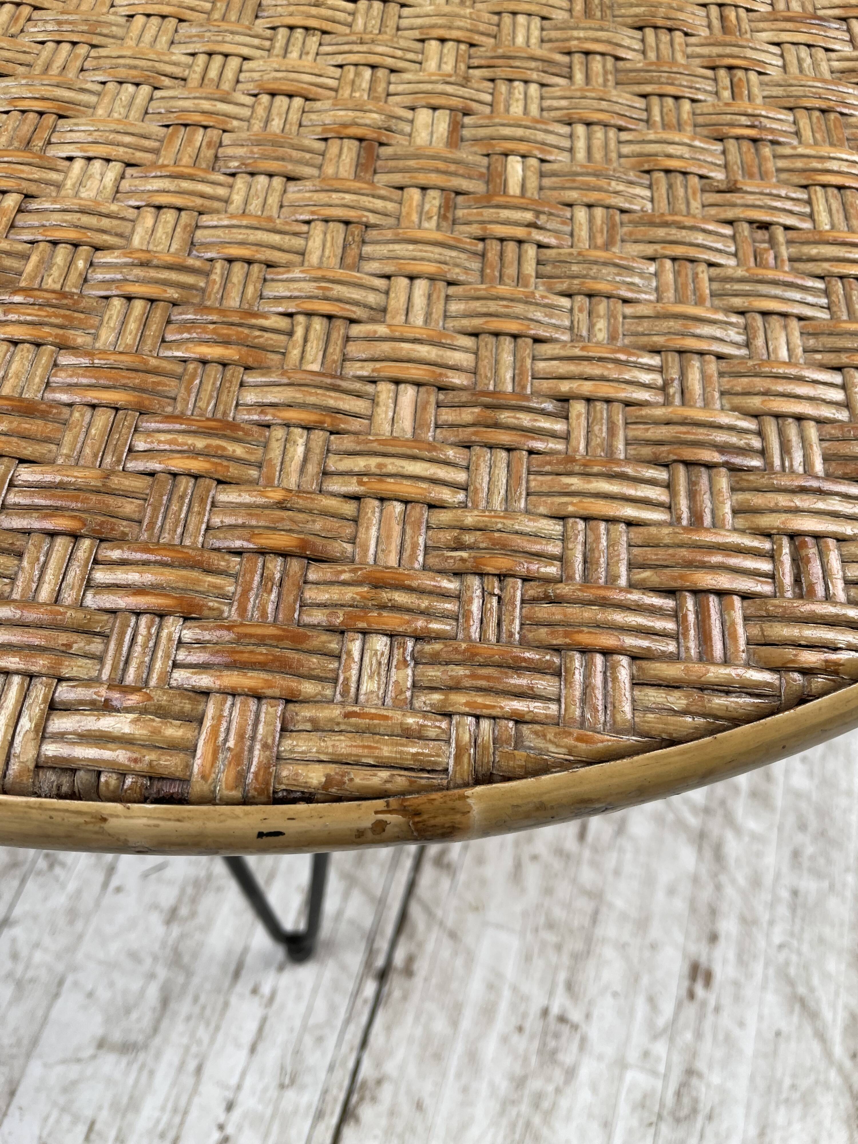 Wicker and metal coffee table from the 1950s