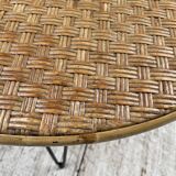 Wicker and metal coffee table from the 1950s
