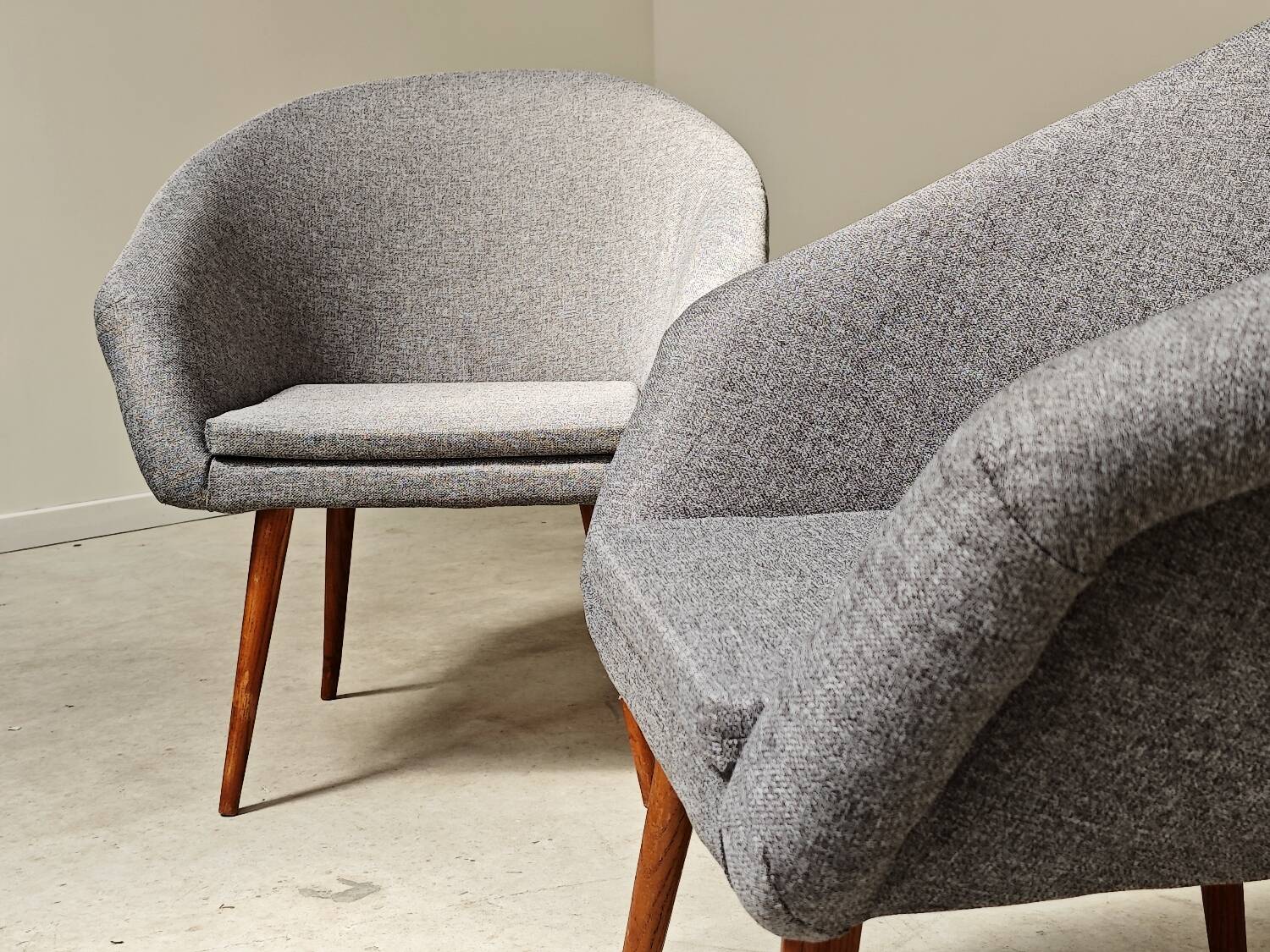 Pair of renovated gray fabric armchairs by Miroslav Navratil