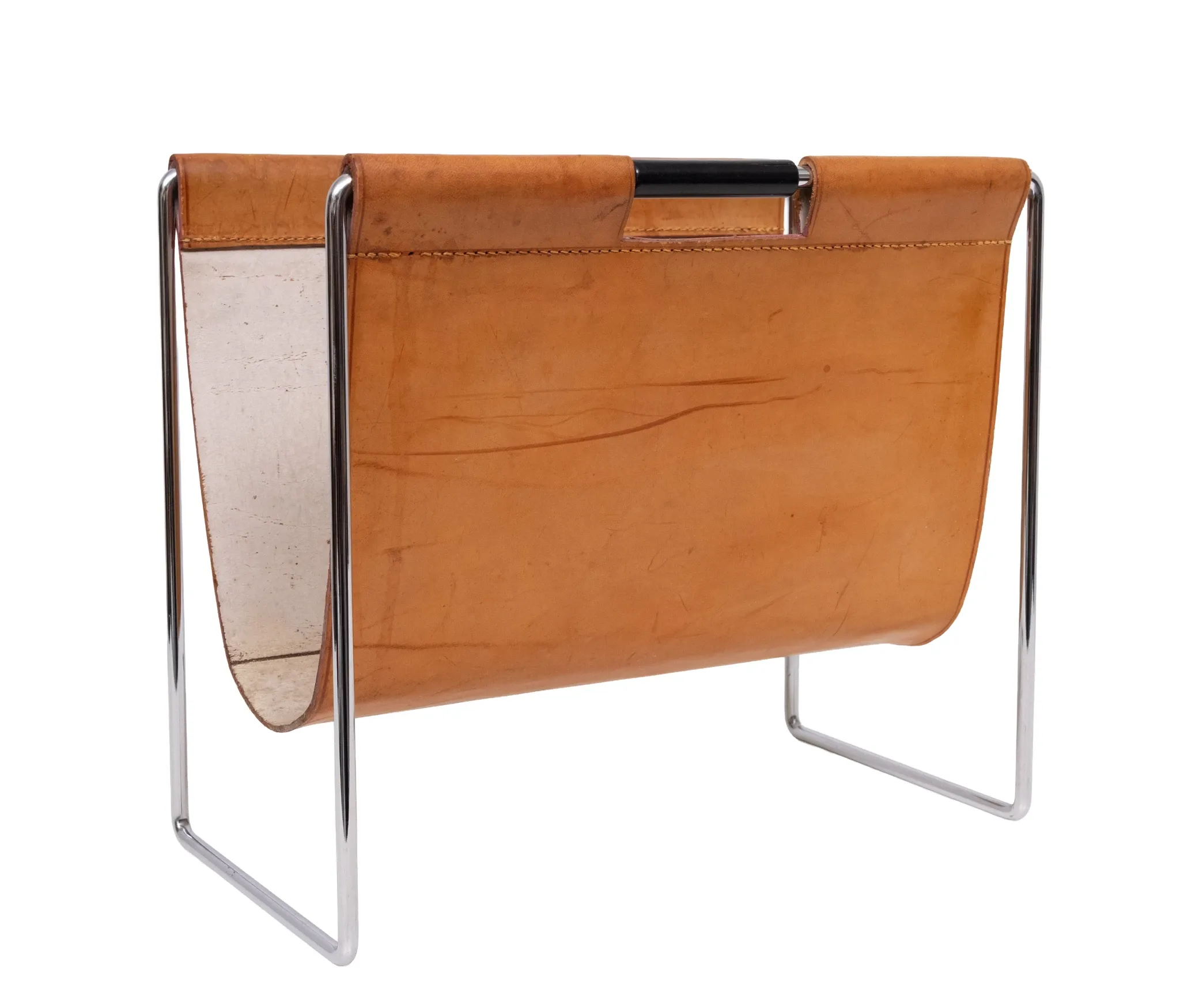 Brabantia Cognac color Leather Magazine holder 1960 Holland Status: Publish