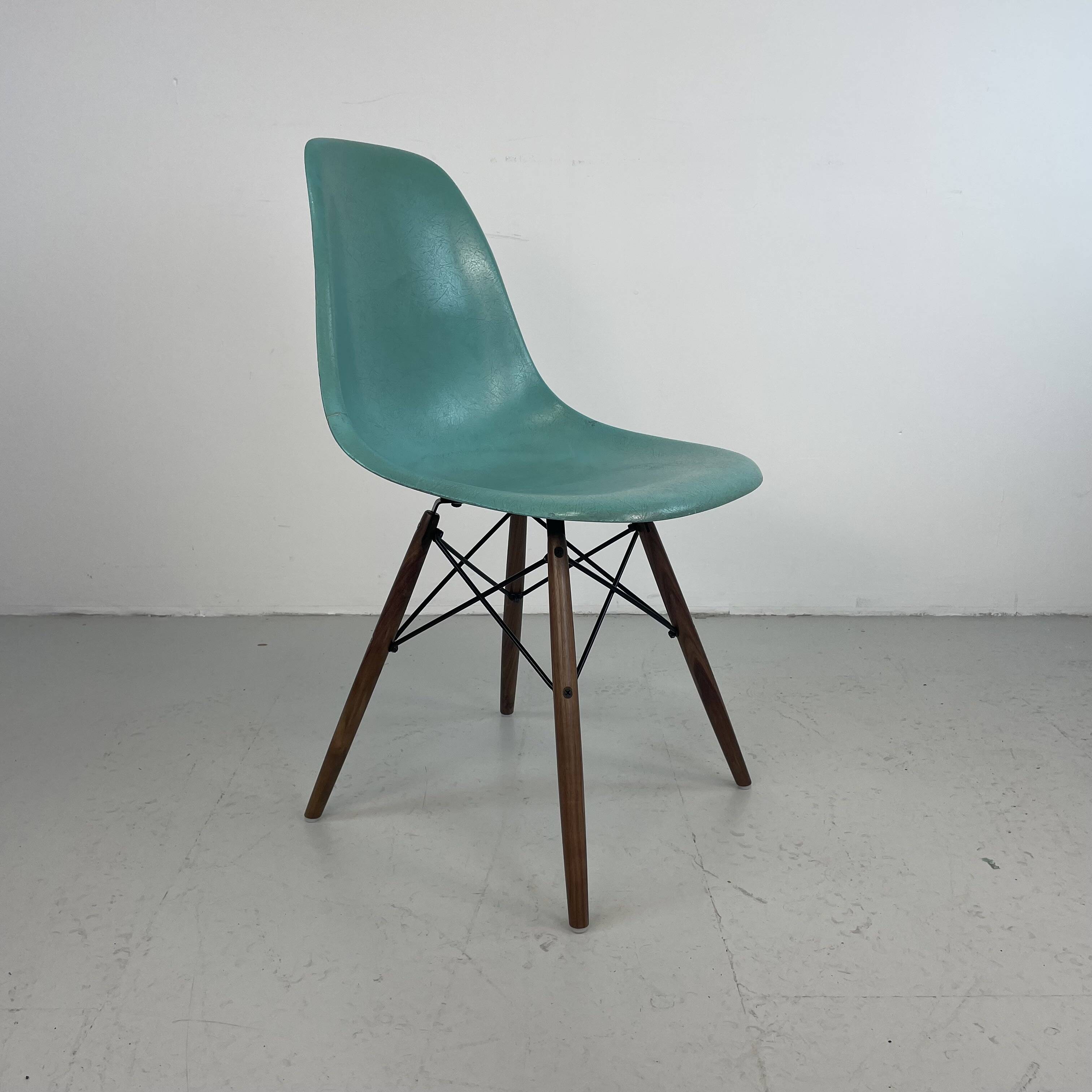 Eames Herman Miller DSW side chair in turquoise