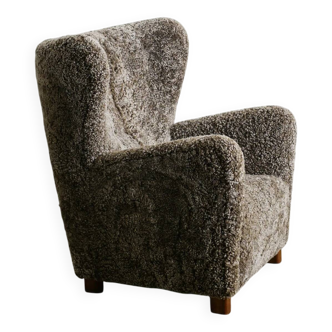 Danish Mid Century Sheepskin Armchair by Fritz Hansen, 1940s