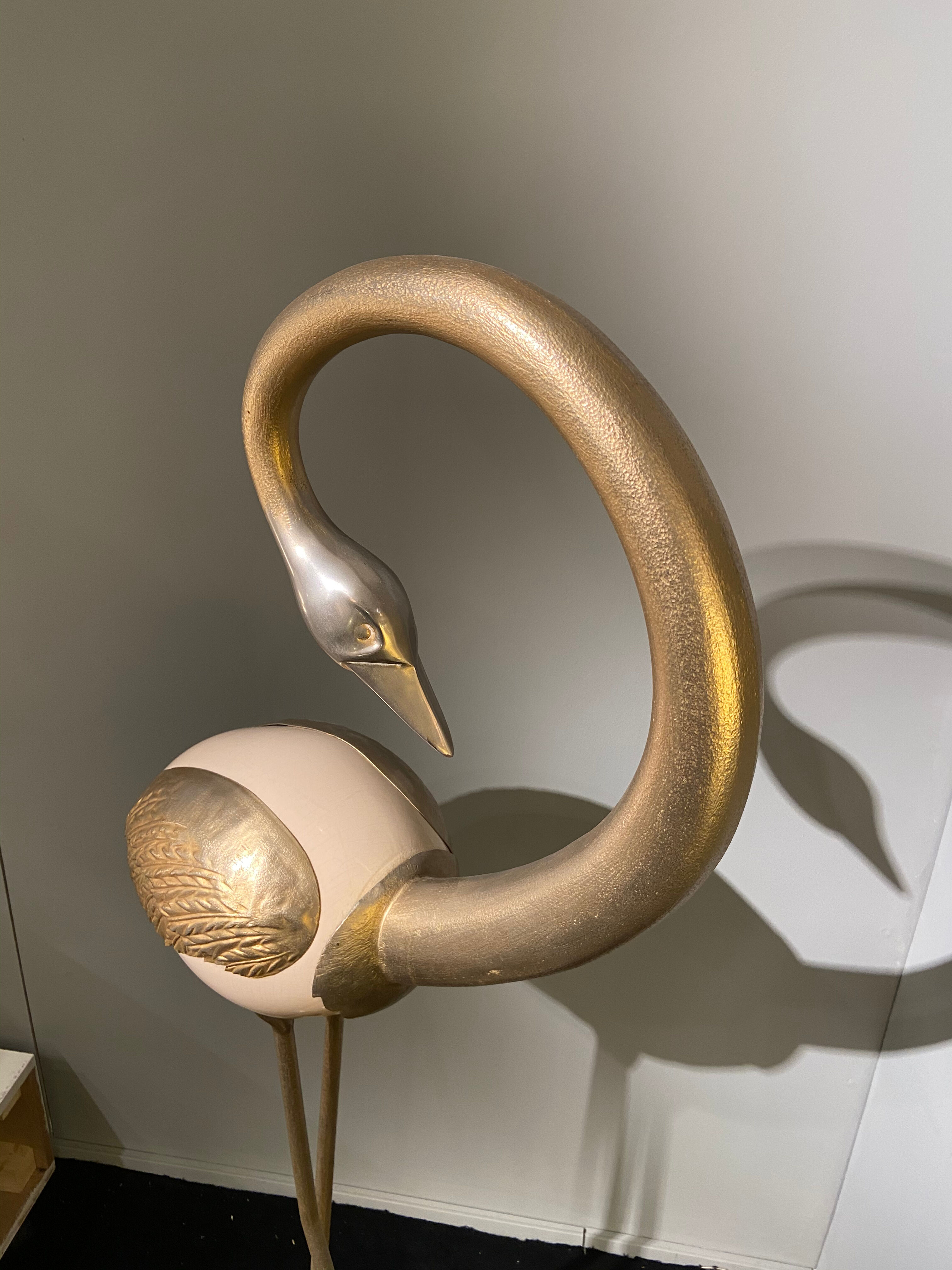 Decorative bird, ostrich egg and gold metal, 1970