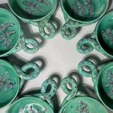 Set of 8 ceramic bowls with leaf decoration, signed Nissy Annecy, vintage