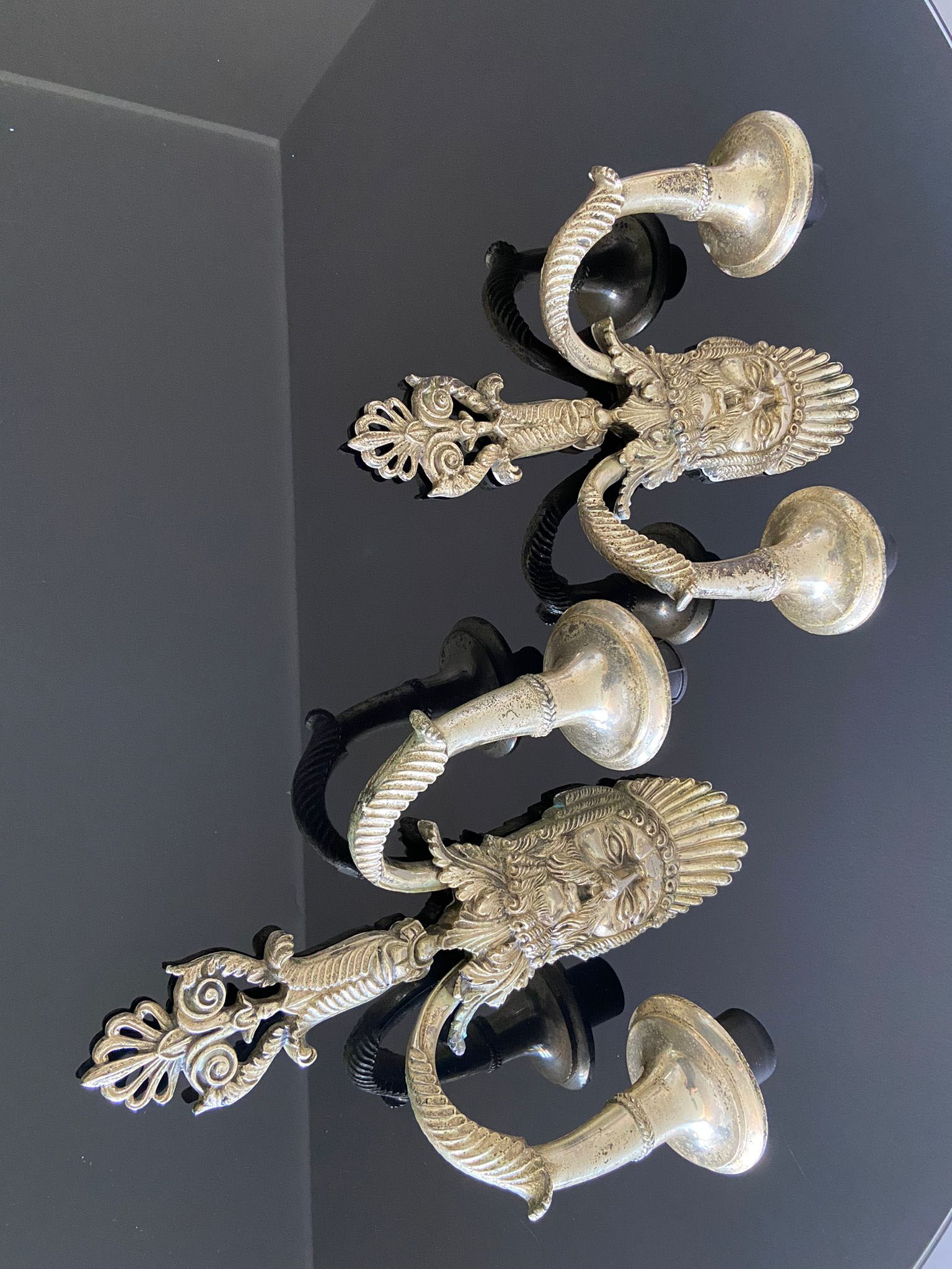 Wall lamp Mascherone Tragedia Greca in silver cast alloy