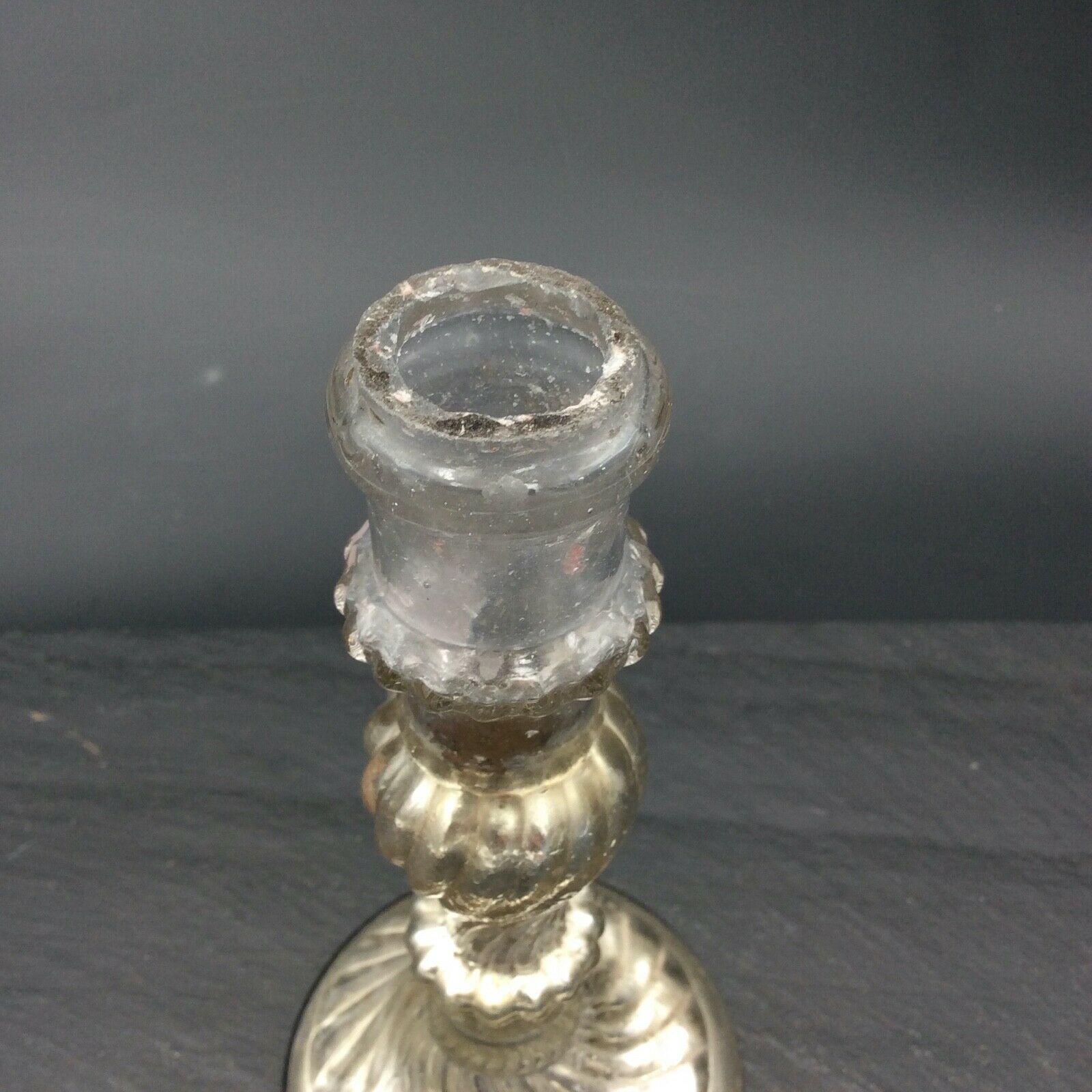 Candlestick in Eglomized Glass Mercurized XIXth