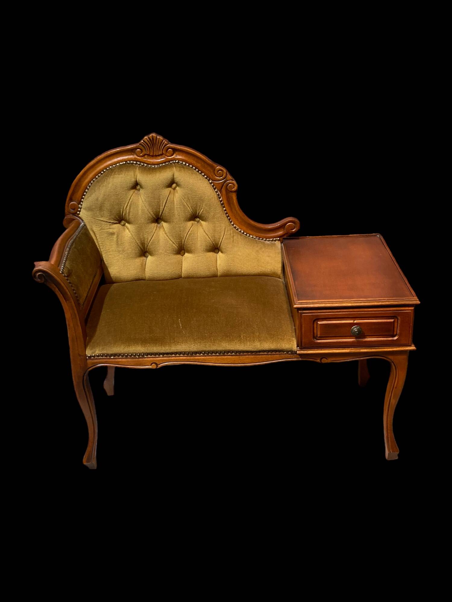 Telephone chair in wood and mustard fabric