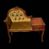 Telephone chair in wood and mustard fabric