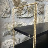 Double gold metal string shelves and black trays, vintage, 60s