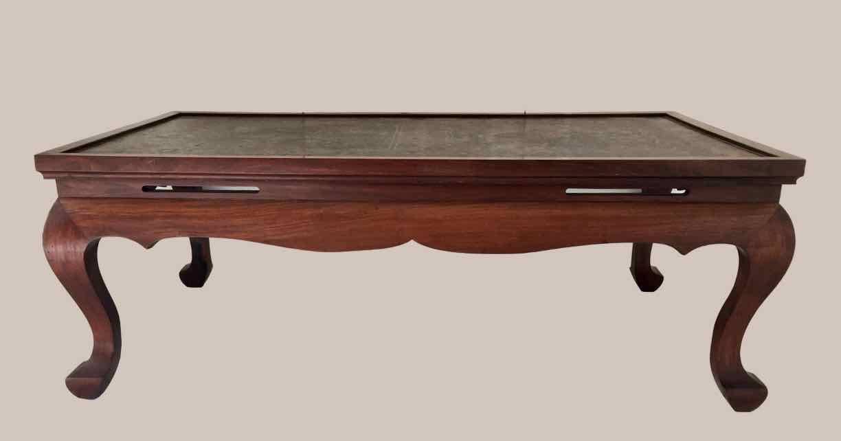 Chinese coffee table 1950 teak and painted parchment