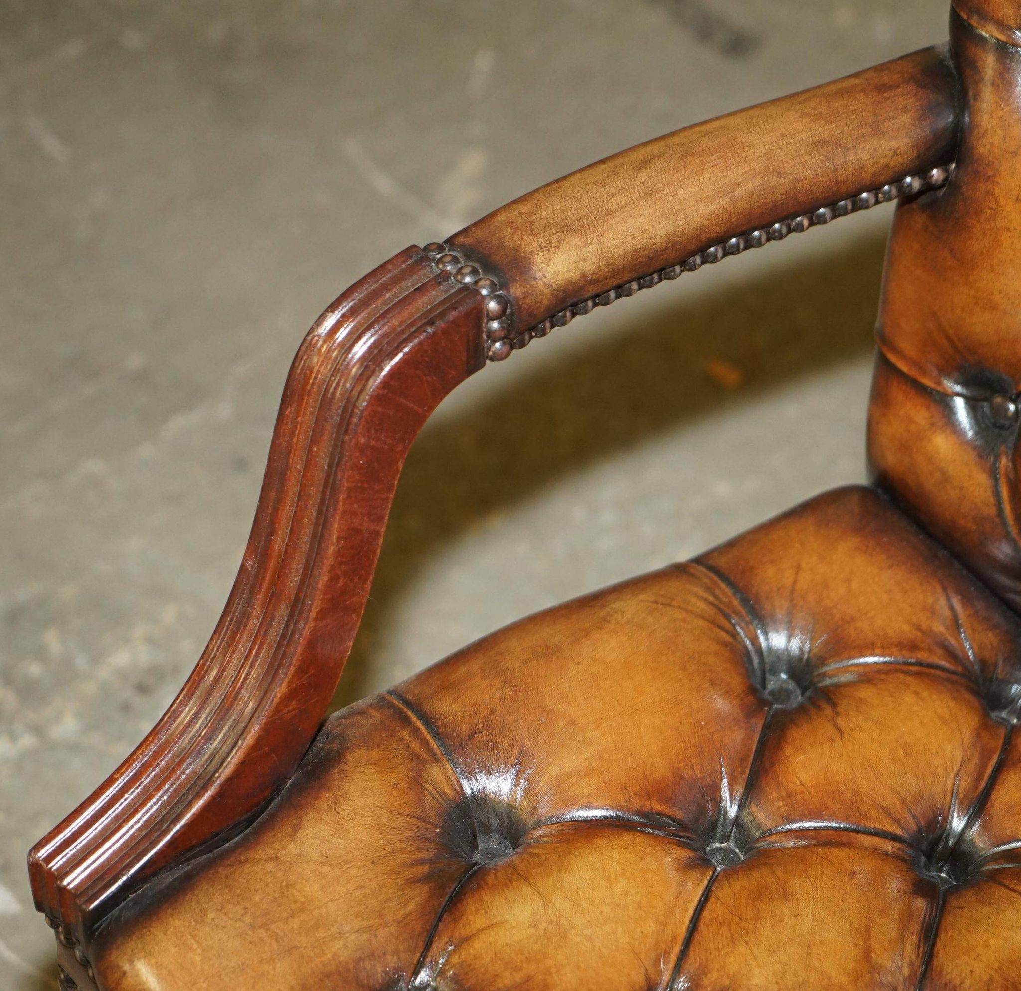 Restored leather captain's Chesterfield chair