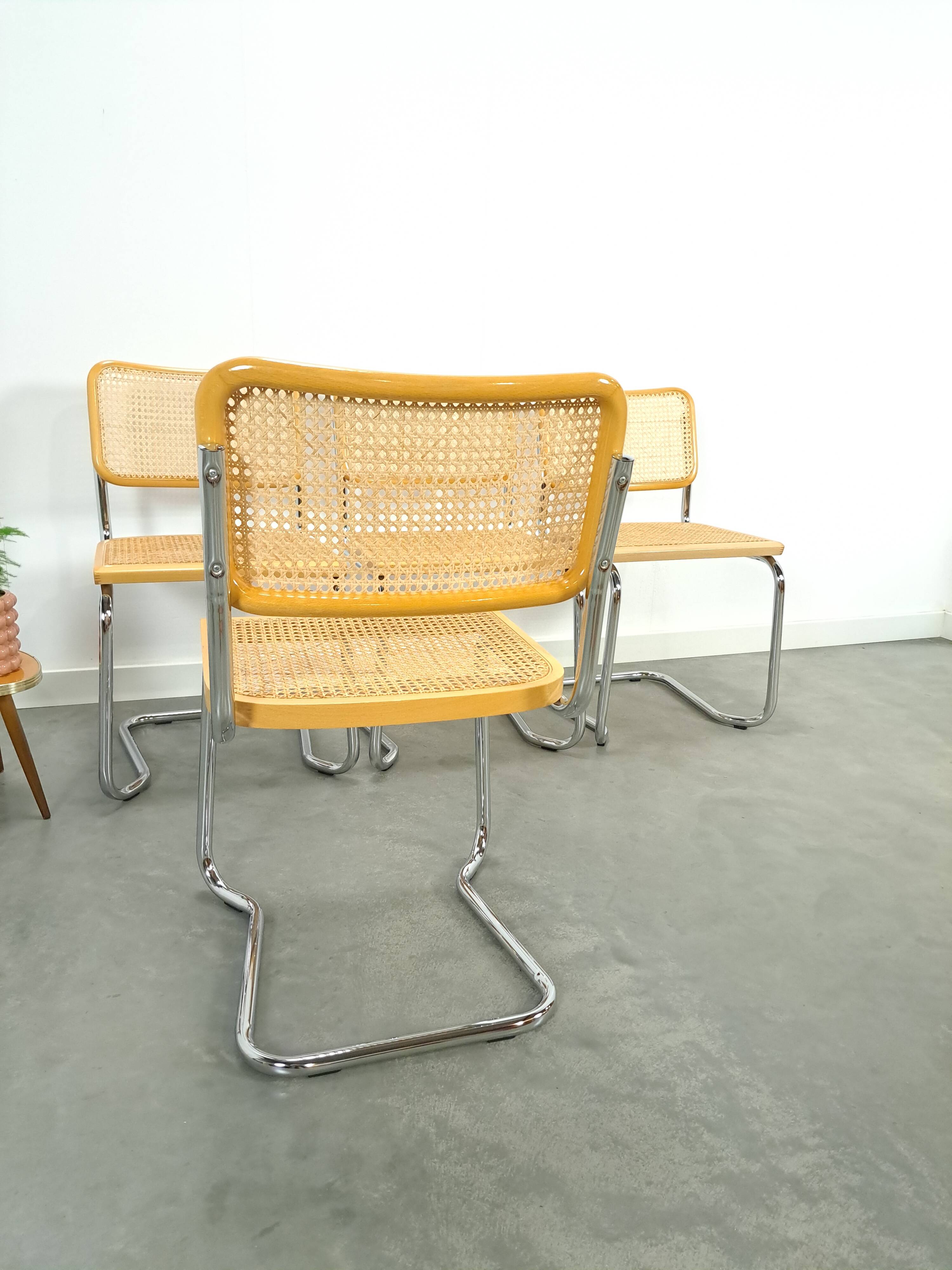 Italiaanse webbing set stoelen met chromen buisframe