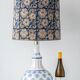 Blue and white porcelain table lamp by Lladró with floral shade in new silk.
