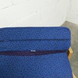 Comfortable 1980s blue and honey beech armchair