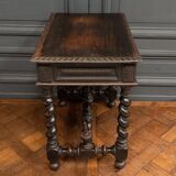 Louis XIII style blackened walnut desk, late 19th century, turned legs, one drawer